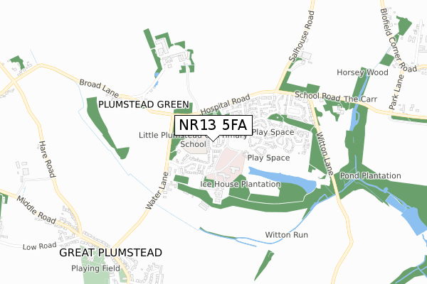 NR13 5FA map - small scale - OS Open Zoomstack (Ordnance Survey)