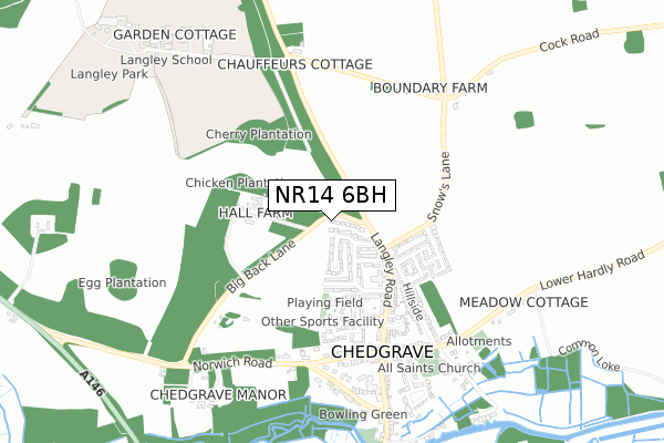 NR14 6BH map - small scale - OS Open Zoomstack (Ordnance Survey)