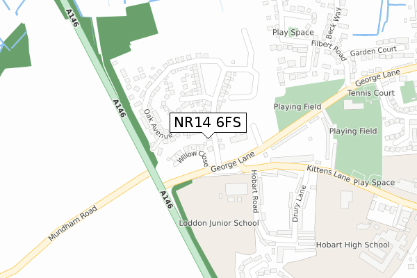 NR14 6FS map - large scale - OS Open Zoomstack (Ordnance Survey)