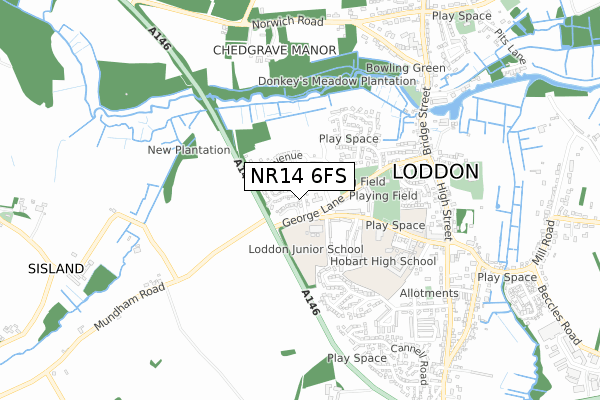 NR14 6FS map - small scale - OS Open Zoomstack (Ordnance Survey)