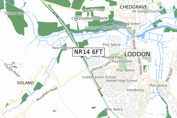 NR14 6FT map - small scale - OS Open Zoomstack (Ordnance Survey)