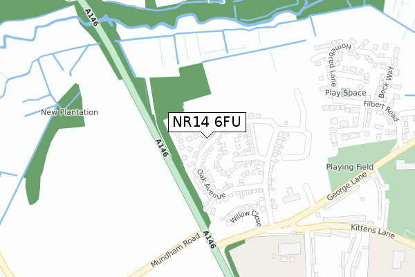 NR14 6FU map - large scale - OS Open Zoomstack (Ordnance Survey)