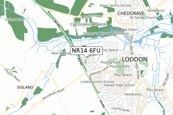 NR14 6FU map - small scale - OS Open Zoomstack (Ordnance Survey)