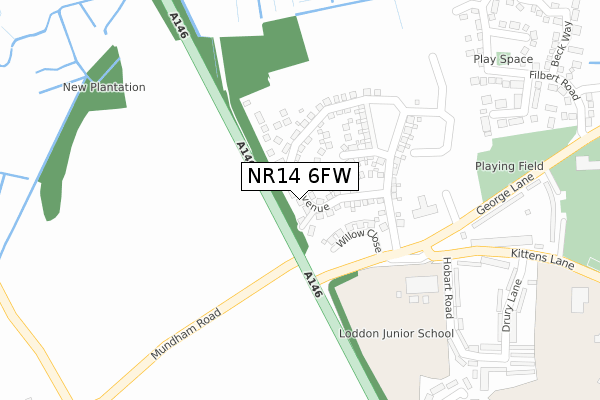 NR14 6FW map - large scale - OS Open Zoomstack (Ordnance Survey)