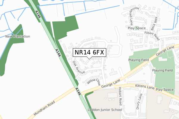 NR14 6FX map - large scale - OS Open Zoomstack (Ordnance Survey)