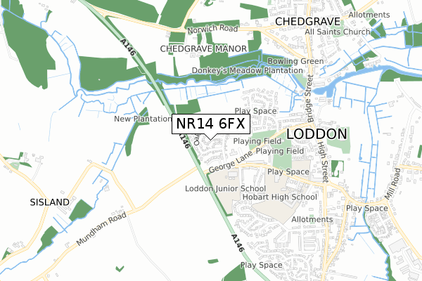 NR14 6FX map - small scale - OS Open Zoomstack (Ordnance Survey)