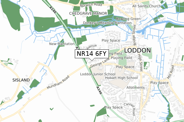 NR14 6FY map - small scale - OS Open Zoomstack (Ordnance Survey)