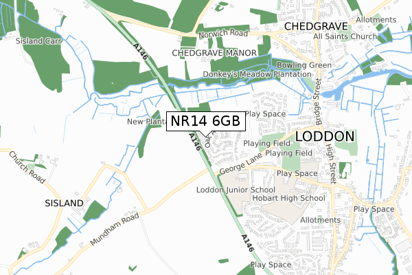 NR14 6GB map - small scale - OS Open Zoomstack (Ordnance Survey)