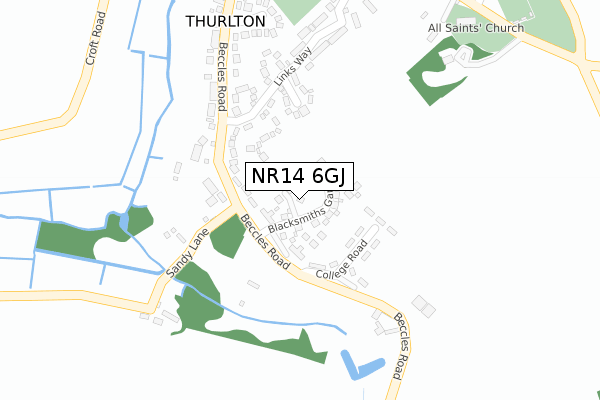 NR14 6GJ map - large scale - OS Open Zoomstack (Ordnance Survey)