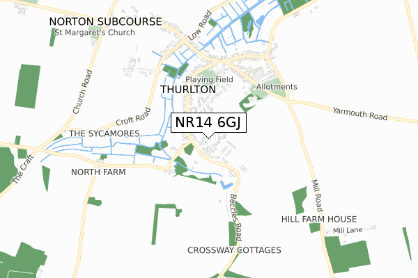 NR14 6GJ map - small scale - OS Open Zoomstack (Ordnance Survey)