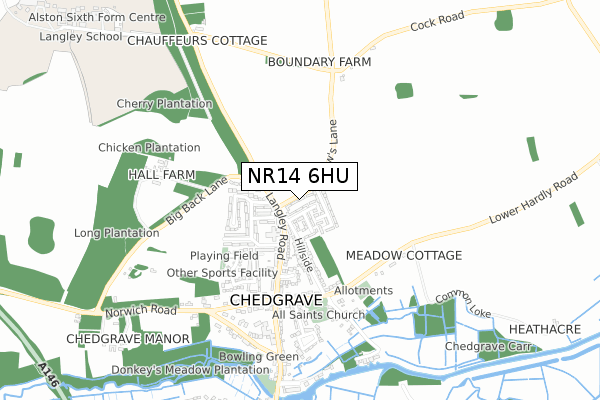 NR14 6HU map - small scale - OS Open Zoomstack (Ordnance Survey)