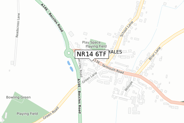 NR14 6TF map - large scale - OS Open Zoomstack (Ordnance Survey)