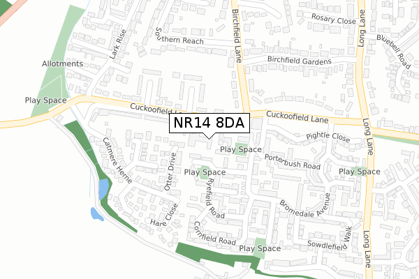 NR14 8DA map - large scale - OS Open Zoomstack (Ordnance Survey)