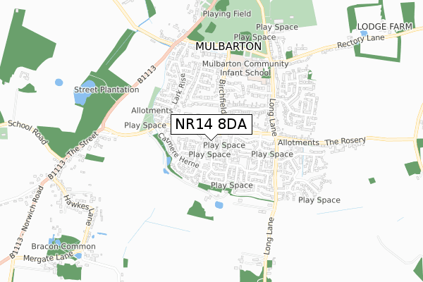 NR14 8DA map - small scale - OS Open Zoomstack (Ordnance Survey)