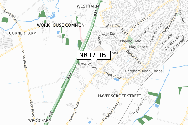 NR17 1BJ map - small scale - OS Open Zoomstack (Ordnance Survey)