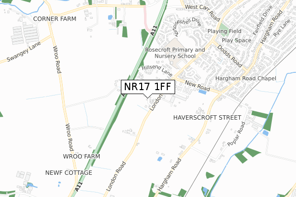 NR17 1FF map - small scale - OS Open Zoomstack (Ordnance Survey)