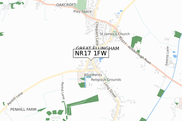 NR17 1FW map - small scale - OS Open Zoomstack (Ordnance Survey)