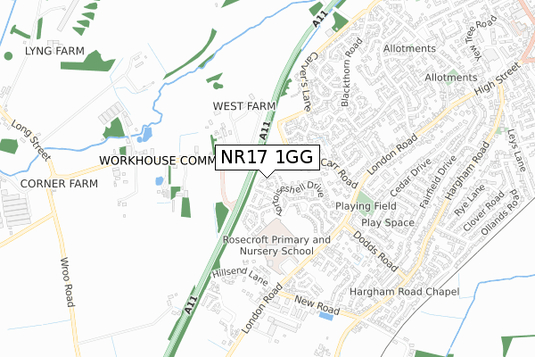 NR17 1GG map - small scale - OS Open Zoomstack (Ordnance Survey)