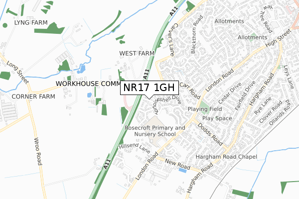 NR17 1GH map - small scale - OS Open Zoomstack (Ordnance Survey)