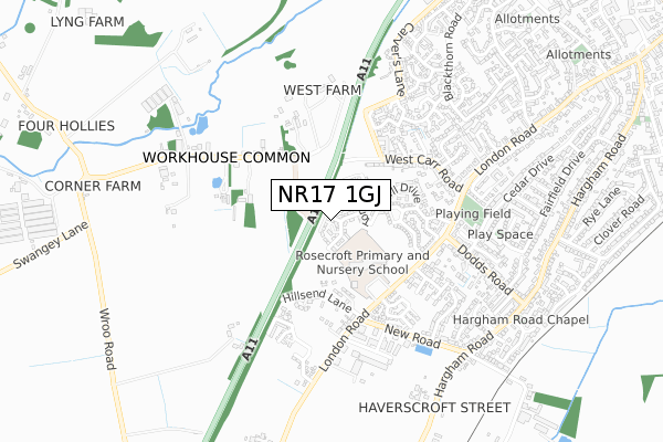 NR17 1GJ map - small scale - OS Open Zoomstack (Ordnance Survey)