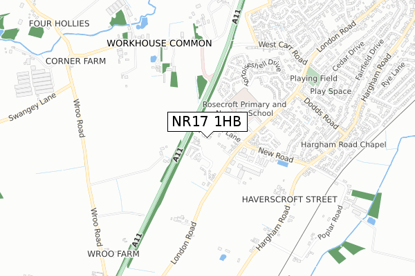 NR17 1HB map - small scale - OS Open Zoomstack (Ordnance Survey)