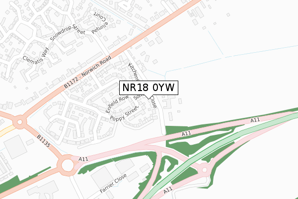 NR18 0YW map - large scale - OS Open Zoomstack (Ordnance Survey)