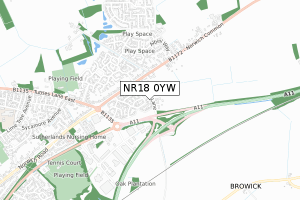 NR18 0YW map - small scale - OS Open Zoomstack (Ordnance Survey)