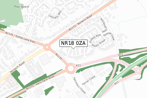 NR18 0ZA map - large scale - OS Open Zoomstack (Ordnance Survey)