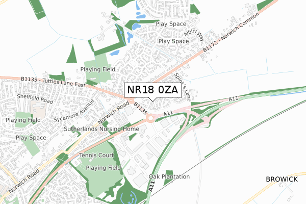 NR18 0ZA map - small scale - OS Open Zoomstack (Ordnance Survey)