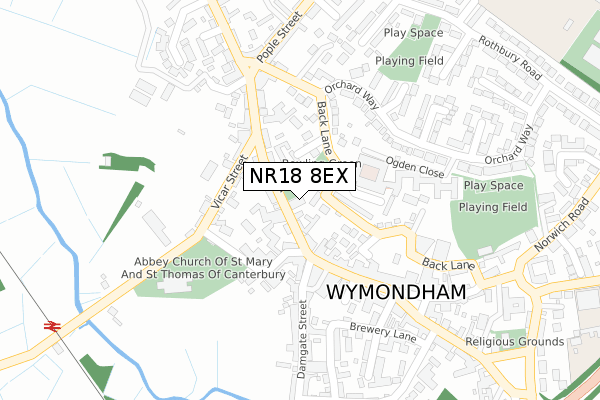 NR18 8EX map - large scale - OS Open Zoomstack (Ordnance Survey)