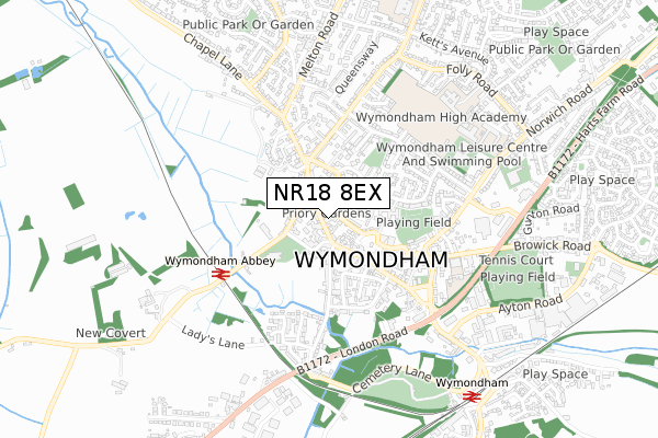 NR18 8EX map - small scale - OS Open Zoomstack (Ordnance Survey)