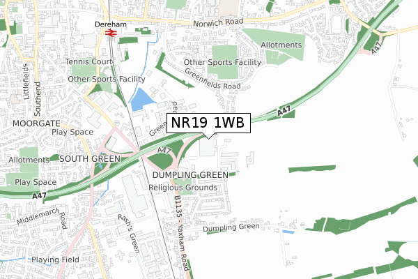 NR19 1WB map - small scale - OS Open Zoomstack (Ordnance Survey)