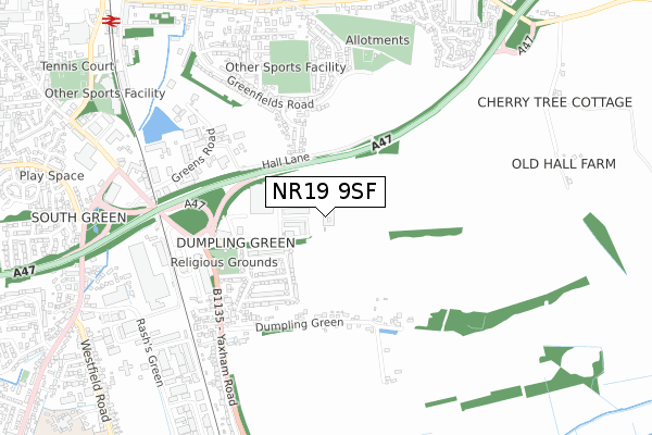 NR19 9SF map - small scale - OS Open Zoomstack (Ordnance Survey)