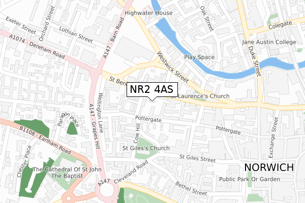 NR2 4AS map - large scale - OS Open Zoomstack (Ordnance Survey)