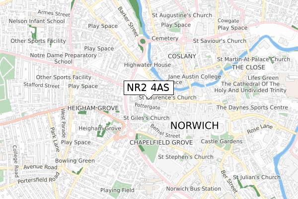 NR2 4AS map - small scale - OS Open Zoomstack (Ordnance Survey)