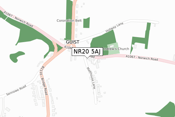 NR20 5AJ map - large scale - OS Open Zoomstack (Ordnance Survey)