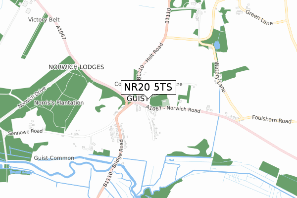 NR20 5TS map - small scale - OS Open Zoomstack (Ordnance Survey)