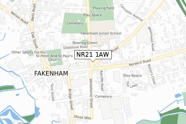 NR21 1AW map - large scale - OS Open Zoomstack (Ordnance Survey)