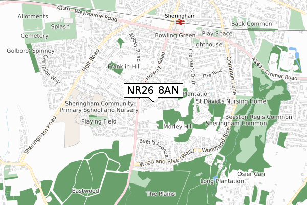 NR26 8AN map - small scale - OS Open Zoomstack (Ordnance Survey)