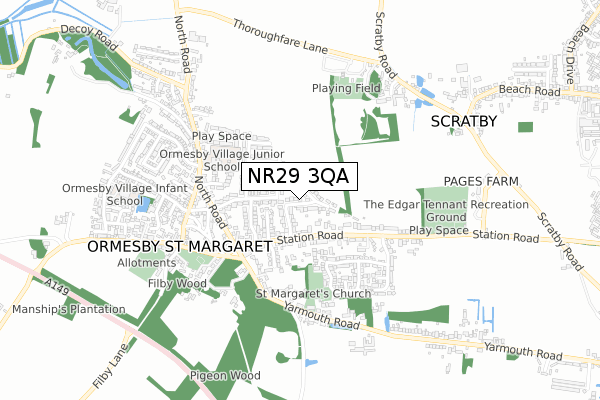 NR29 3QA map - small scale - OS Open Zoomstack (Ordnance Survey)