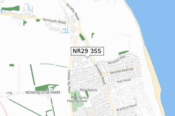 NR29 3SS map - small scale - OS Open Zoomstack (Ordnance Survey)