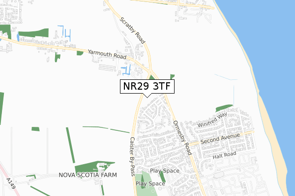 NR29 3TF map - small scale - OS Open Zoomstack (Ordnance Survey)