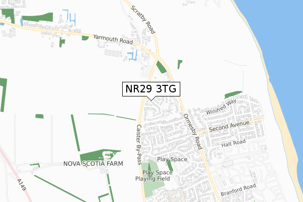 NR29 3TG map - small scale - OS Open Zoomstack (Ordnance Survey)