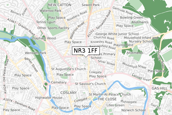 NR3 1FF map - small scale - OS Open Zoomstack (Ordnance Survey)