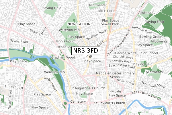 NR3 3FD map - small scale - OS Open Zoomstack (Ordnance Survey)