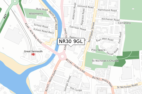 NR30 9GL map - large scale - OS Open Zoomstack (Ordnance Survey)