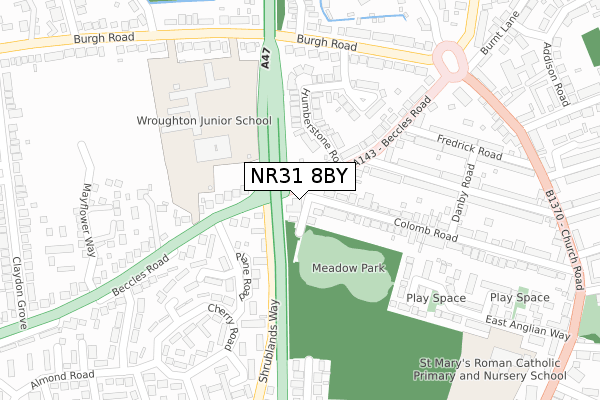 NR31 8BY map - large scale - OS Open Zoomstack (Ordnance Survey)