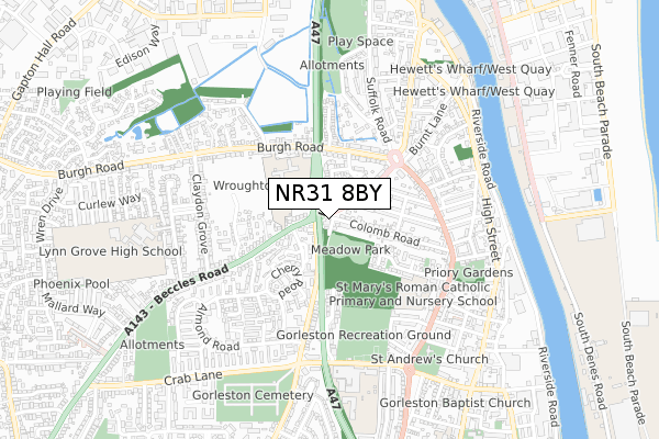 NR31 8BY map - small scale - OS Open Zoomstack (Ordnance Survey)