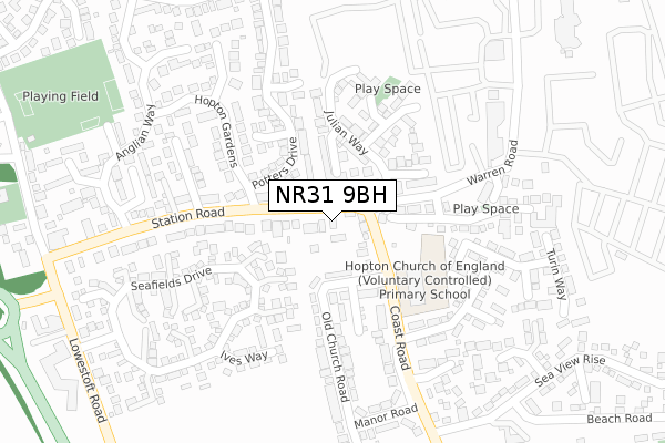 NR31 9BH map - large scale - OS Open Zoomstack (Ordnance Survey)