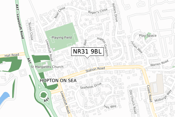 NR31 9BL map - large scale - OS Open Zoomstack (Ordnance Survey)